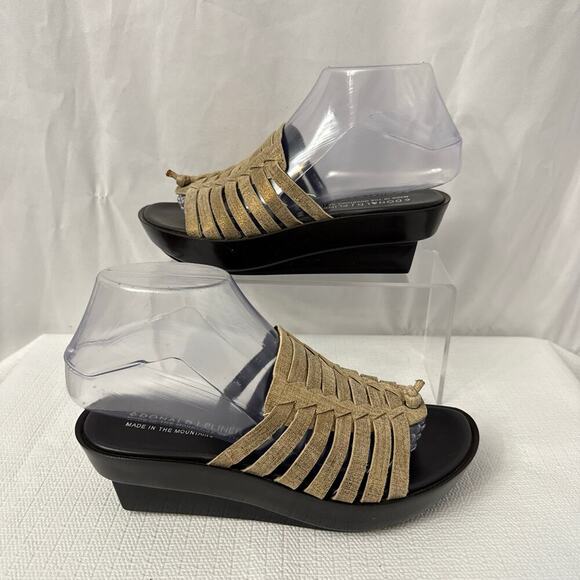Donald J Pliner Cissy Wedge Sandal 6.5 Gold Sparkle Leather Italian Platform - Picture 8 of 10